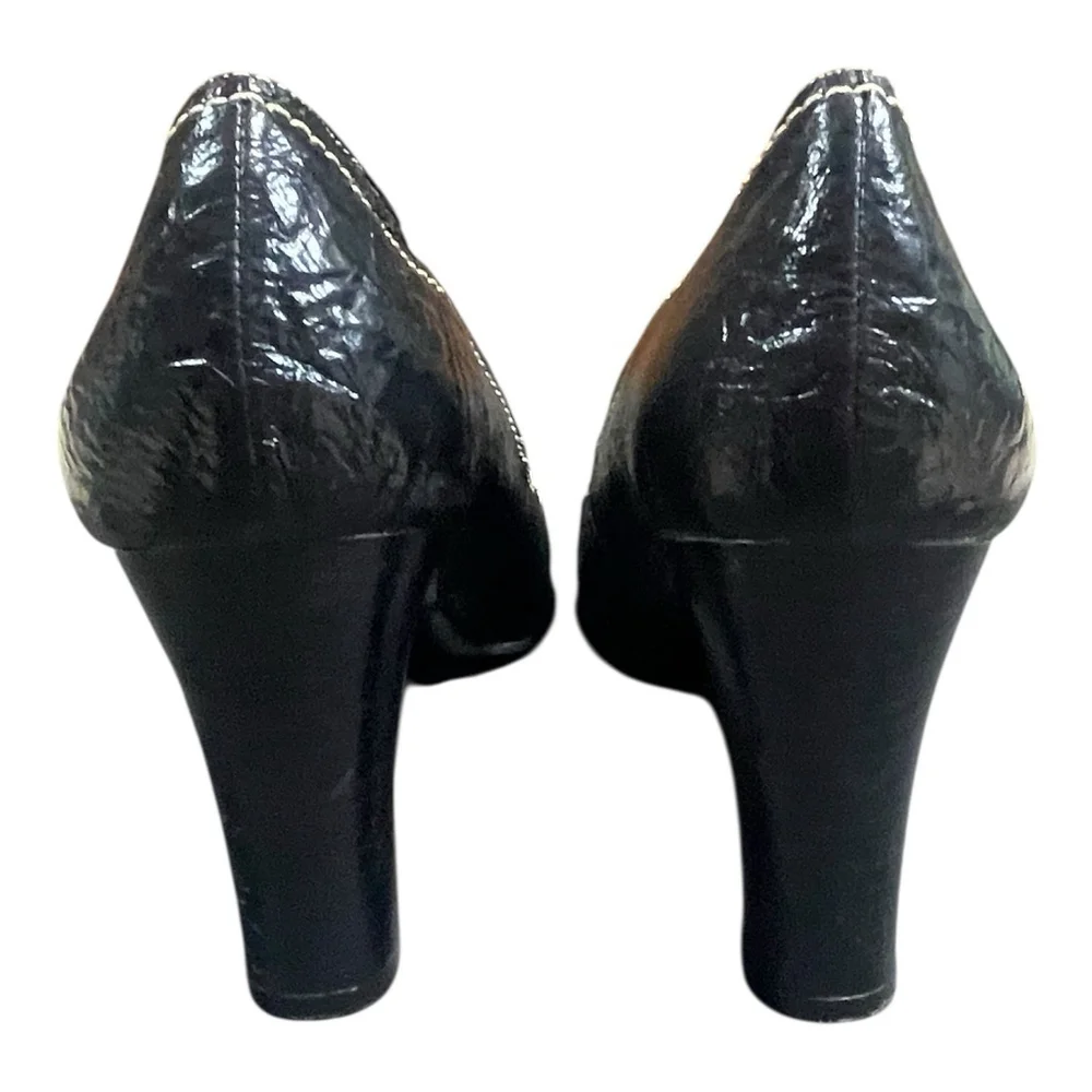 Italian Shoemakers Contesa Women 7 Pumps Square Toe Contrast Stitch Leather Blac